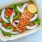 vegetable salad with grilled salmon